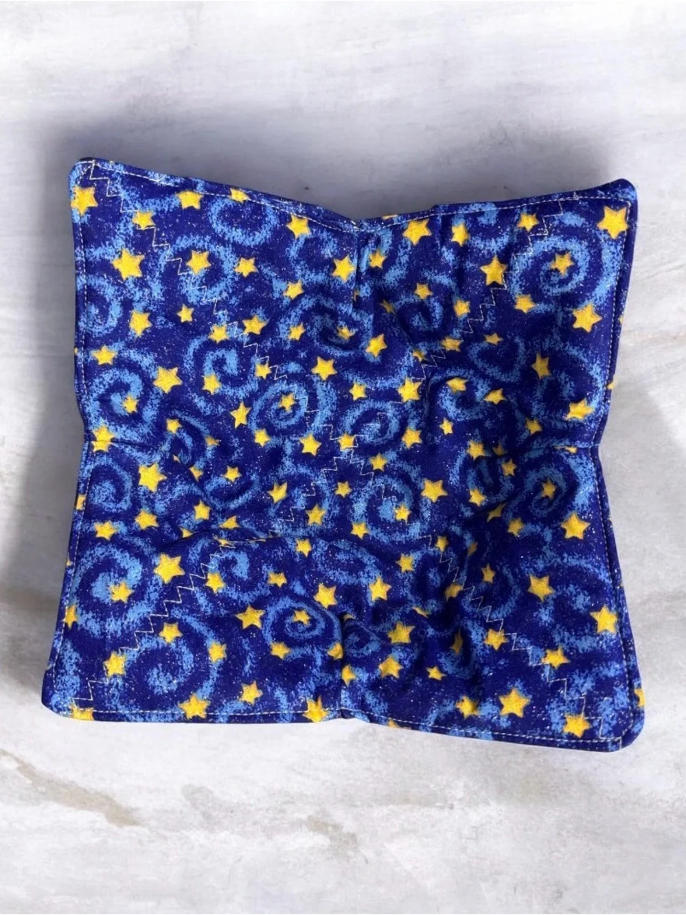 Hand Crafted Star Pattern Bowl Cozy - Blue & Yellow (v)